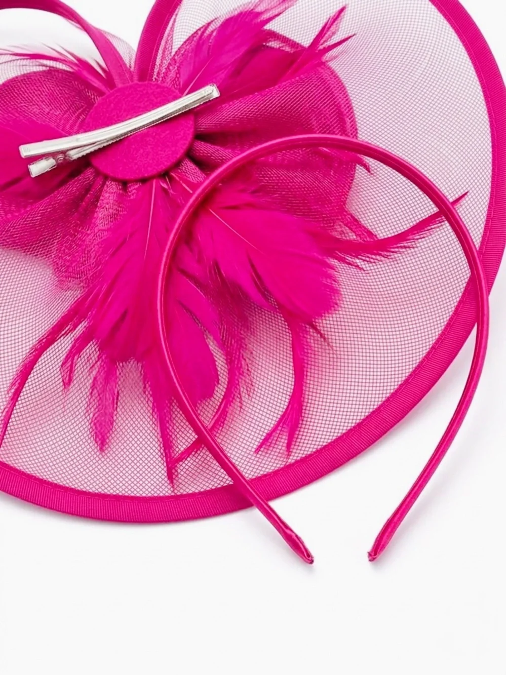 Fuscia Fascinator Hat with Feather Detail - Women Accessories